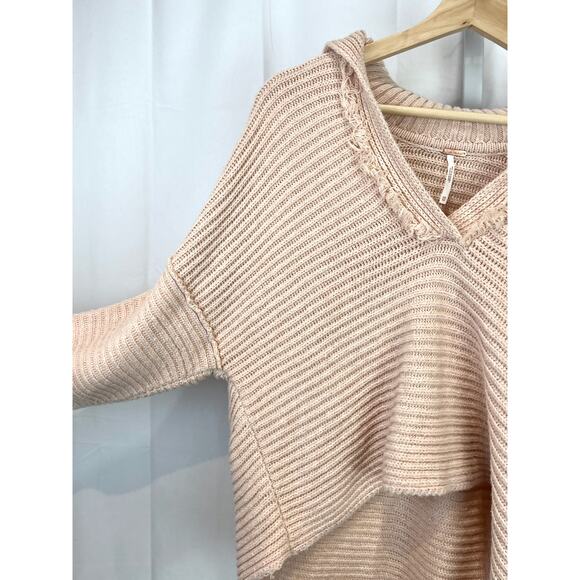 FREE PEOPLE Size XS Marlie Knit Pullover Sweater Ribbed Cotton Blend Blush Pink - Picture 4 of 8